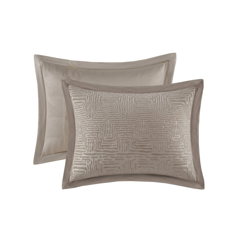 Beige Full Velvet Comforter Set with Euro Shams and Pillows