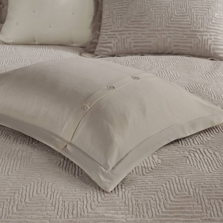 Beige Full Velvet Comforter Set with Euro Shams and Pillows