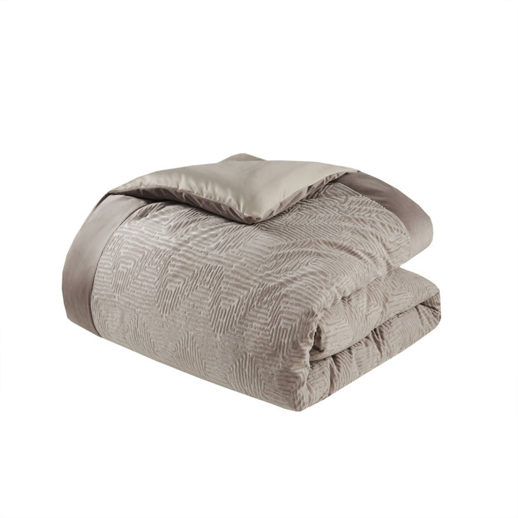 Beige Full Velvet Comforter Set with Euro Shams and Pillows
