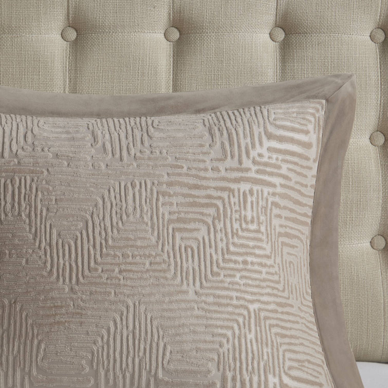 Beige Full Velvet Comforter Set with Euro Shams and Pillows