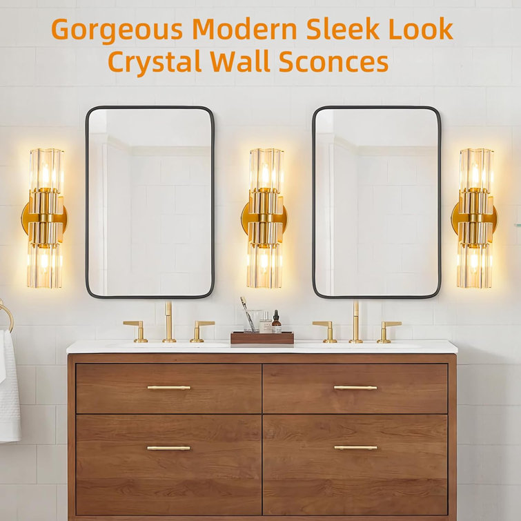Gold Brass Double Light Sconce with Clear Glass Shades