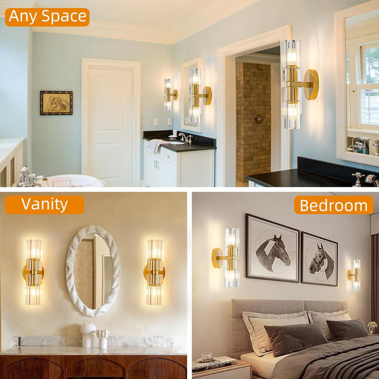 Gold Brass Double Light Sconce with Clear Glass Shades