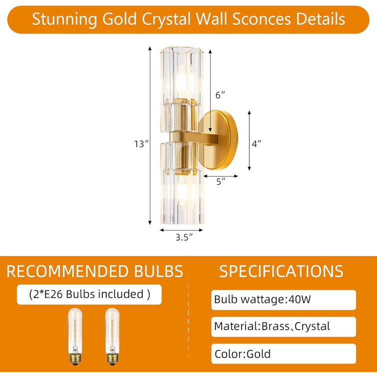 Gold Brass Double Light Sconce with Clear Glass Shades