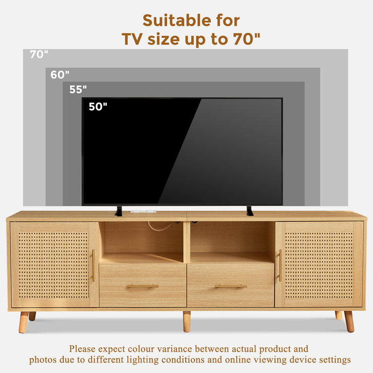 Natural Wood and Rattan TV Stand with LED Lights