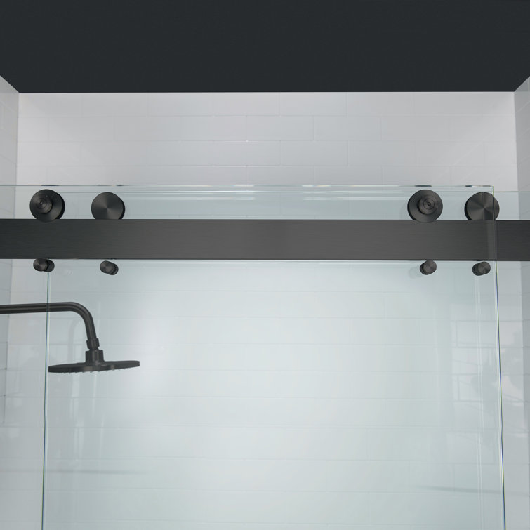 Matte Black Frameless Double Sliding Shower Door with Clear Tempered Glass