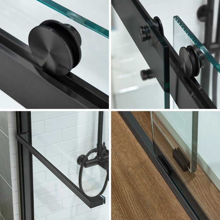 Matte Black Frameless Double Sliding Shower Door with Clear Tempered Glass