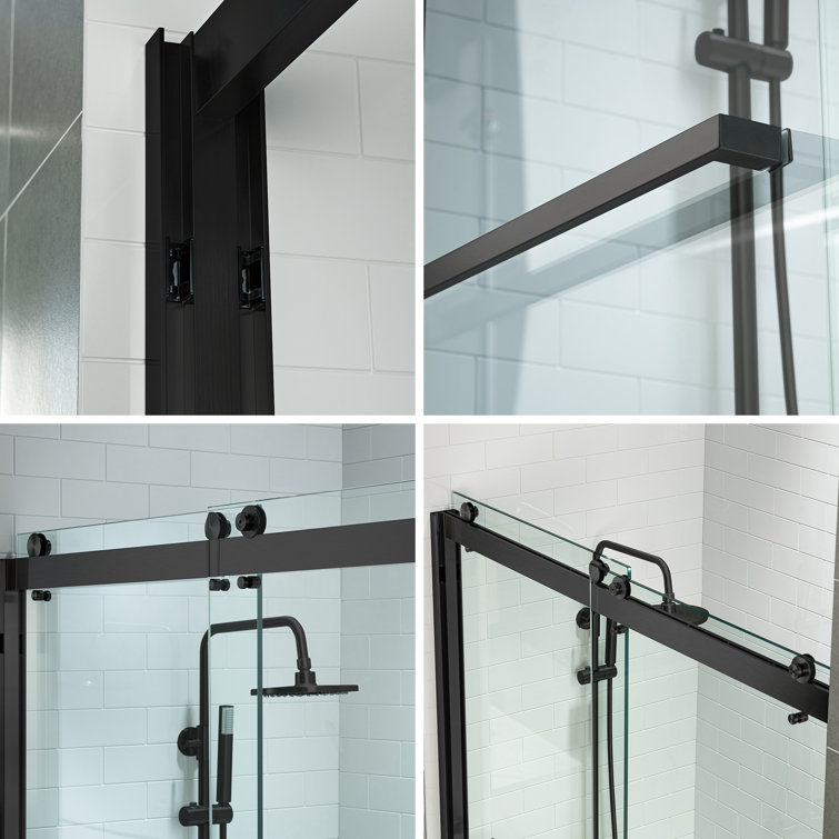 Matte Black Frameless Double Sliding Shower Door with Clear Tempered Glass