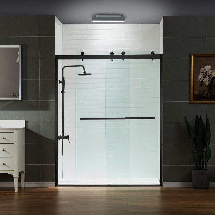 Matte Black Frameless Double Sliding Shower Door with Clear Tempered Glass