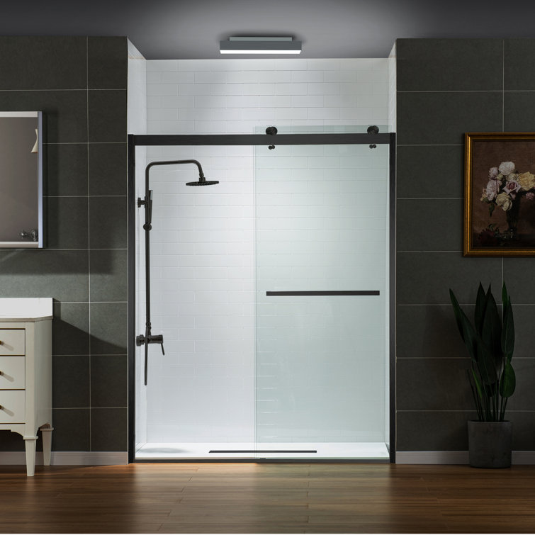 Matte Black Frameless Double Sliding Shower Door with Clear Tempered Glass