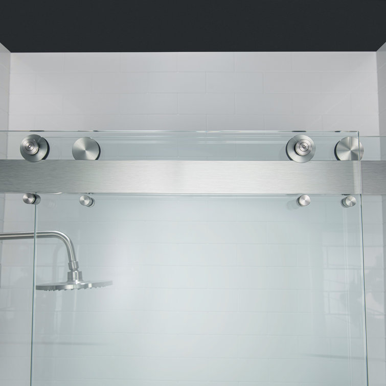 Brushed Nickel Frameless Double Sliding Shower Door with Clear Glass