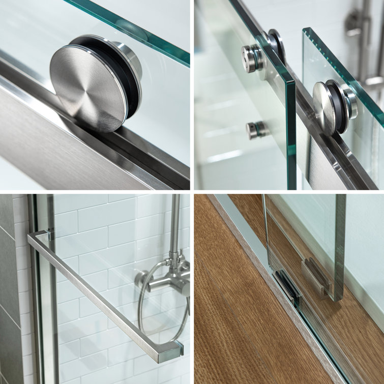 Brushed Nickel Frameless Double Sliding Shower Door with Clear Glass