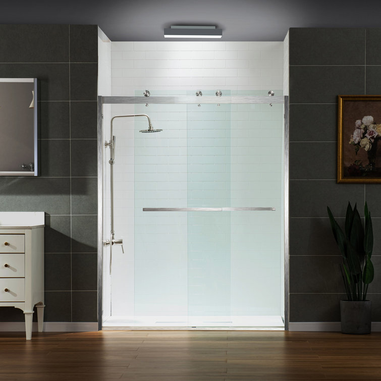 Brushed Nickel Frameless Double Sliding Shower Door with Clear Glass
