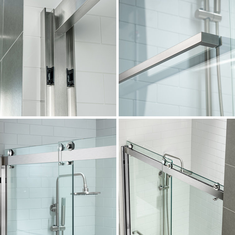 Brushed Nickel Frameless Double Sliding Shower Door with Clear Glass