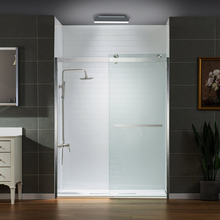 Brushed Nickel Frameless Double Sliding Shower Door with Clear Glass