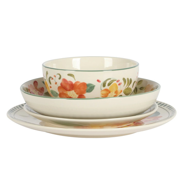 Bloomhouse Cassia Bud 16-Piece Hand Painted Floral Ceramic Dinnerware Set