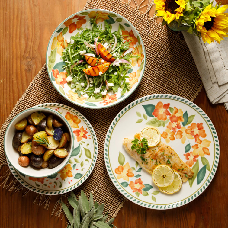 Bloomhouse Cassia Bud 16-Piece Hand Painted Floral Ceramic Dinnerware Set
