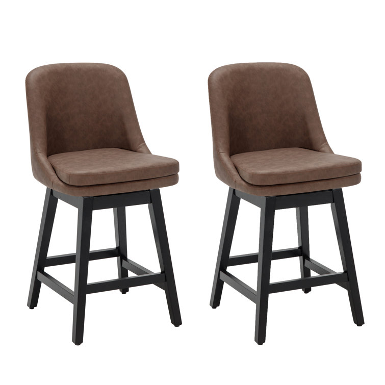 Vintage Brown Swivel Adjustable Wood Counter Stools, Set of 2