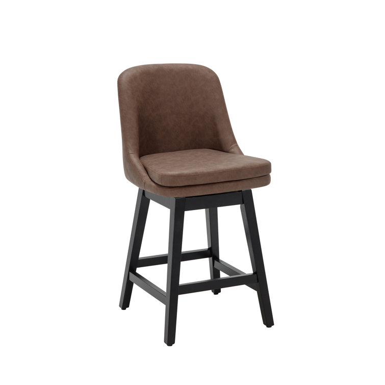 Vintage Brown Swivel Adjustable Wood Counter Stools, Set of 2