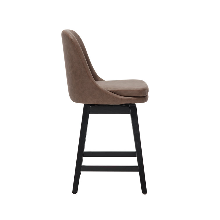Vintage Brown Swivel Adjustable Wood Counter Stools, Set of 2