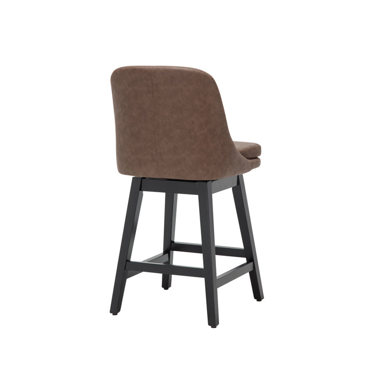 Vintage Brown Swivel Adjustable Wood Counter Stools, Set of 2