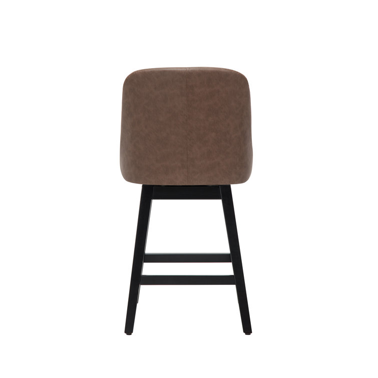 Vintage Brown Swivel Adjustable Wood Counter Stools, Set of 2
