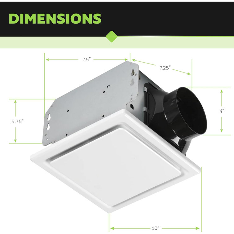 White Painted Ceiling Mount Bathroom Exhaust Fan, 110 CFM