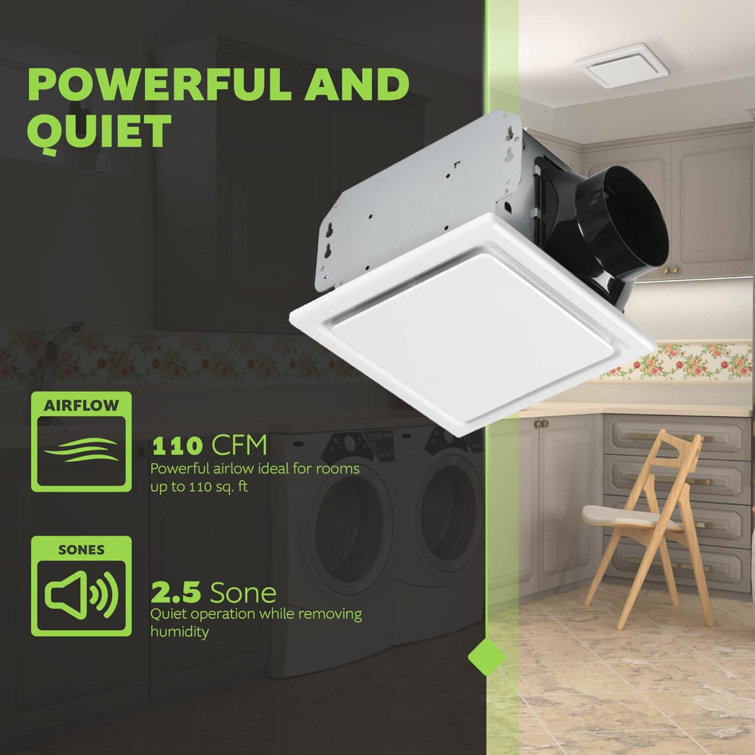 White Painted Ceiling Mount Bathroom Exhaust Fan, 110 CFM