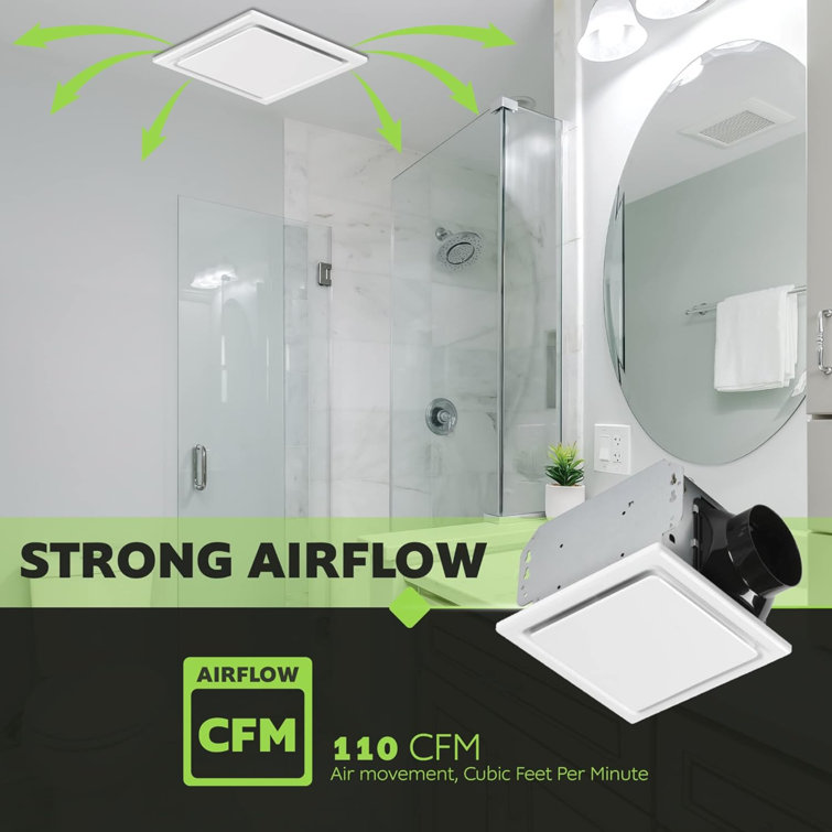 White Painted Ceiling Mount Bathroom Exhaust Fan, 110 CFM