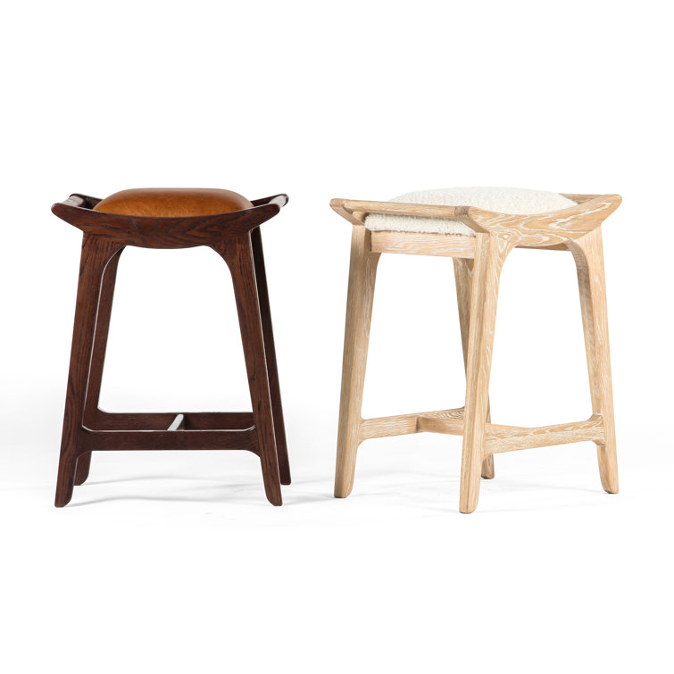 Cerused Oak Backless Counter Stool with White Boucle Seat