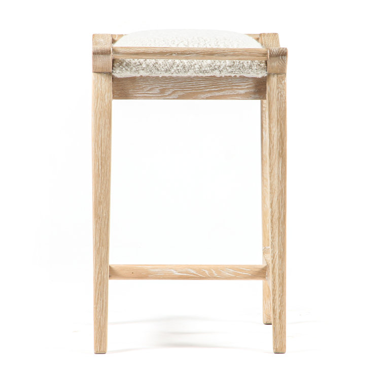 Cerused Oak Backless Counter Stool with White Boucle Seat