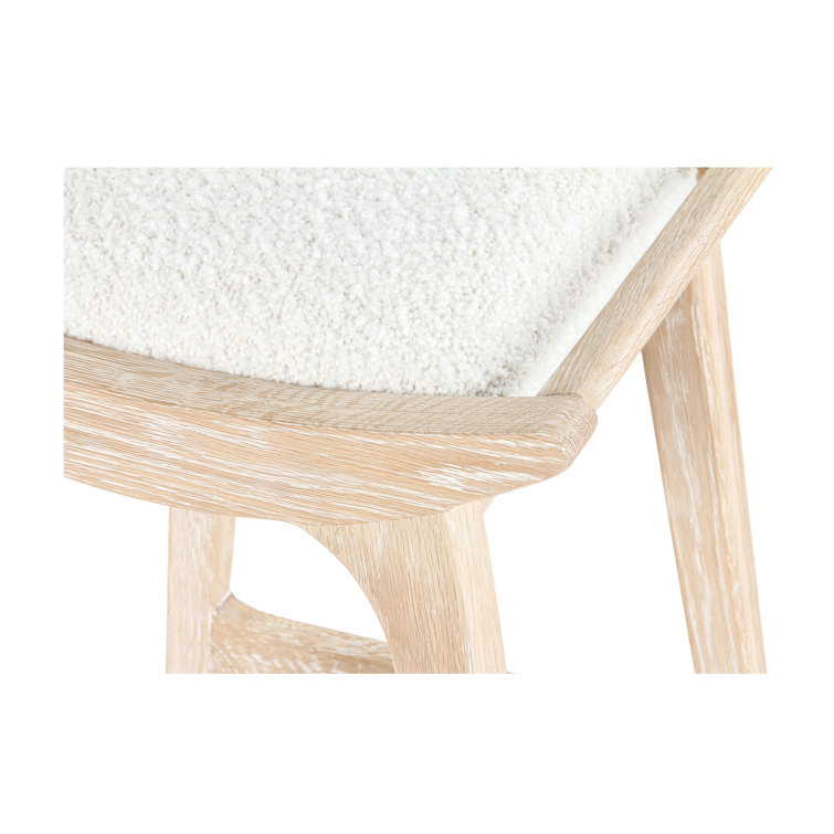 Cerused Oak Backless Counter Stool with White Boucle Seat