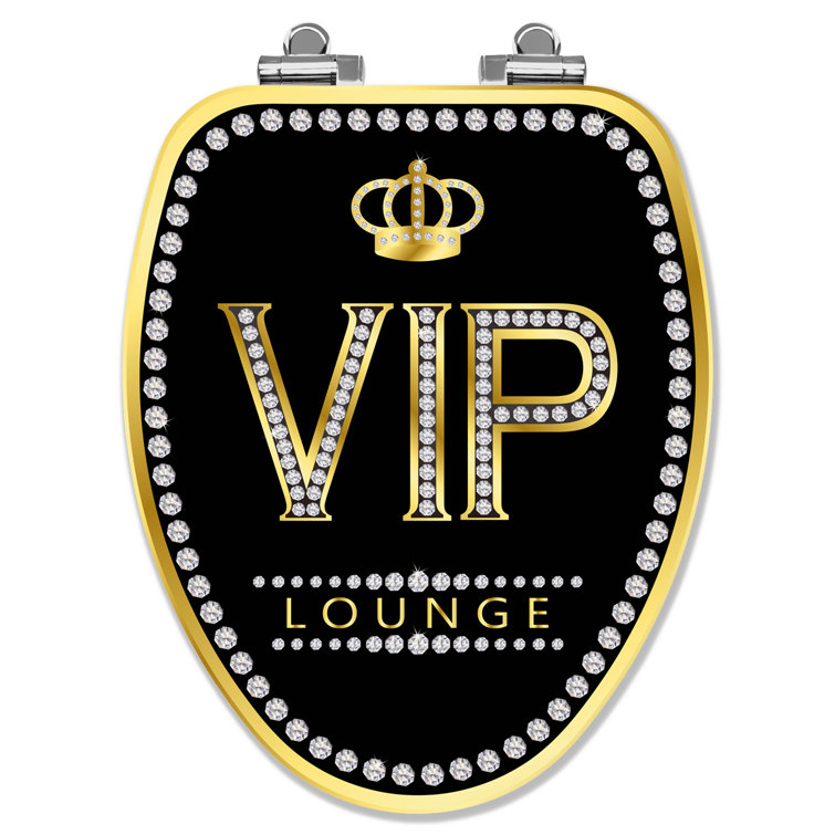 VIP Lounge Black and Gold Elongated Toilet Seat with Chrome Hinges