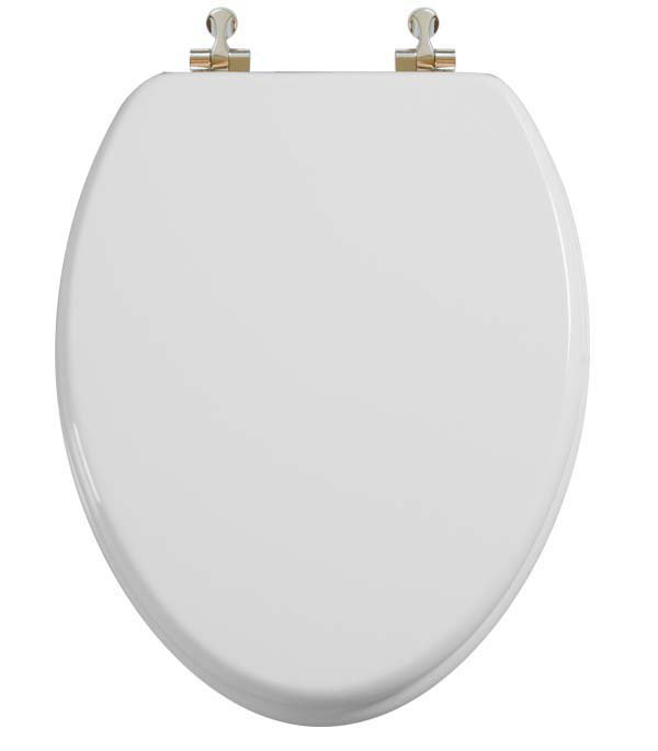 White Elongated Composite Toilet Seat with Chromed Hinges