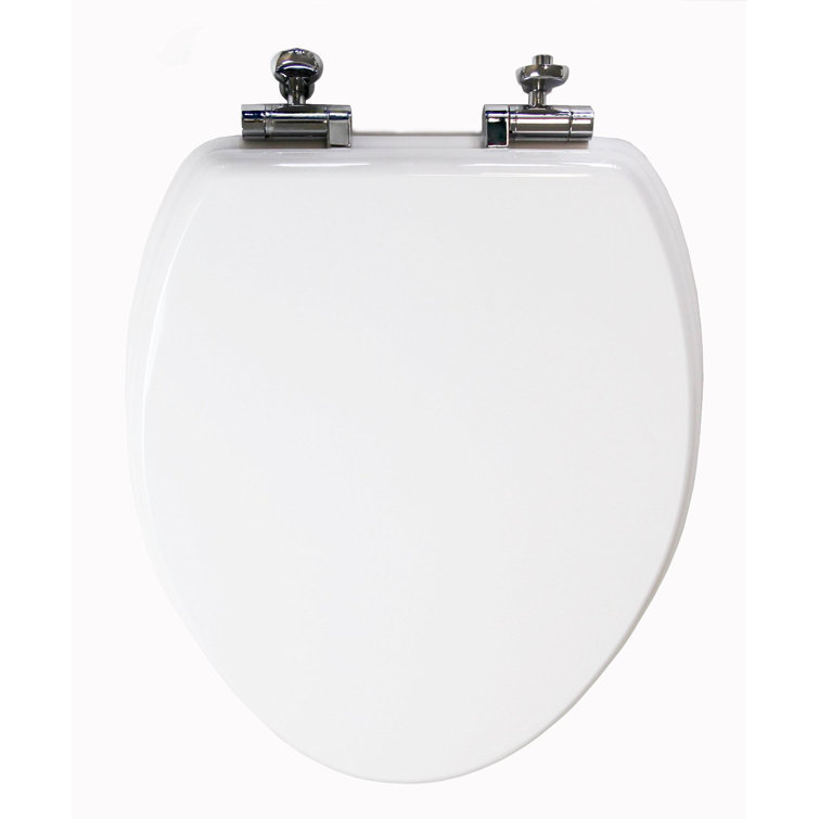 White Elongated Composite Toilet Seat with Chromed Hinges