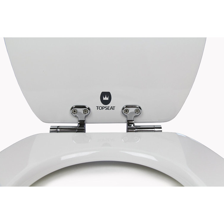 White Elongated Composite Toilet Seat with Chromed Hinges