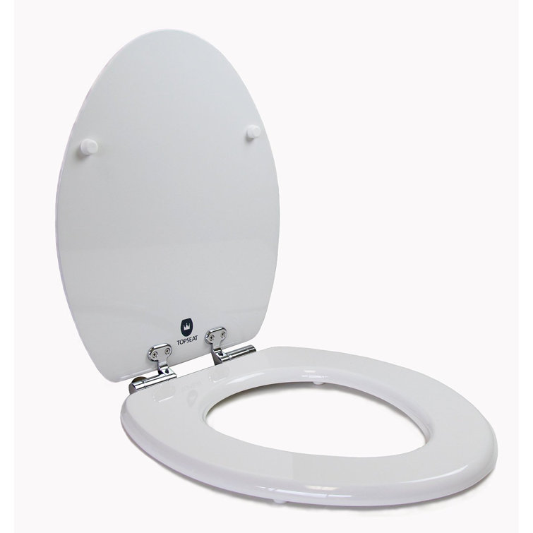 White Elongated Composite Toilet Seat with Chromed Hinges