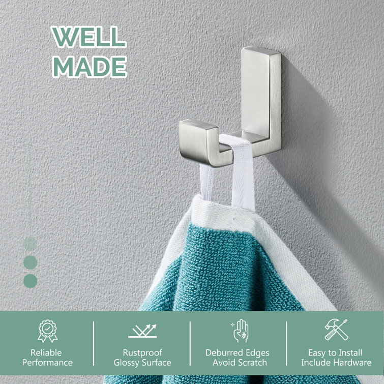 Brushed Nickel Stainless Steel L-Shaped Bathroom Hook