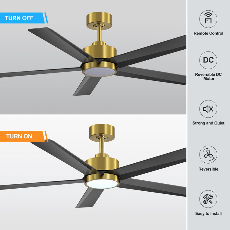 Ulker 52'' Black and Gold Ceiling Fan with LED Light and Remote