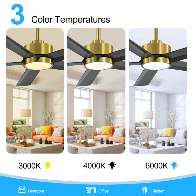 Ulker 52'' Black and Gold Ceiling Fan with LED Light and Remote