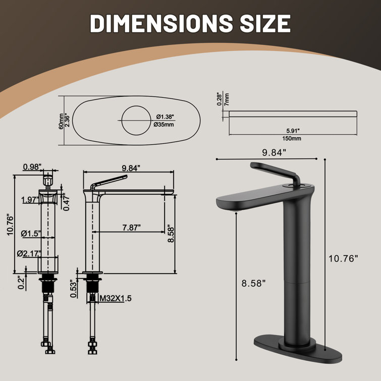 Matte Black Tall Single Handle Brass Vessel Sink Faucet