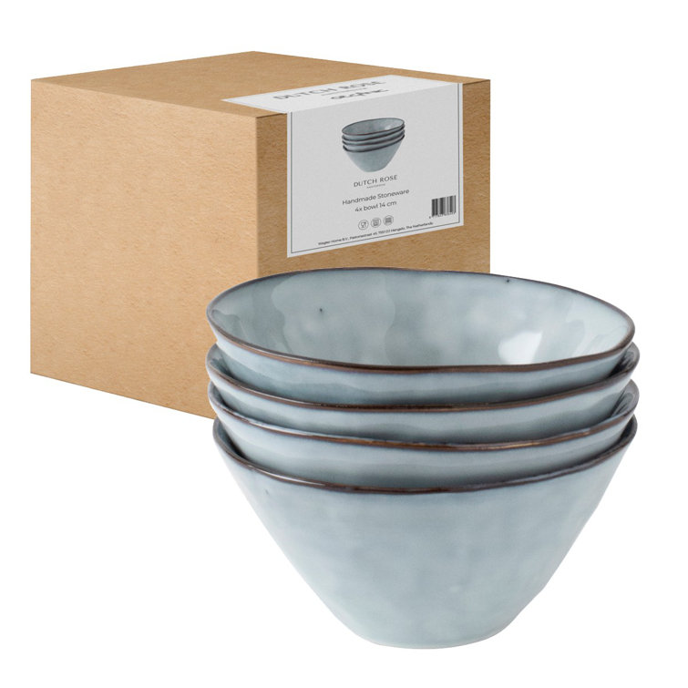 Blue Ceramic Microwave and Dishwasher Safe Soup and Cereal Bowl Set