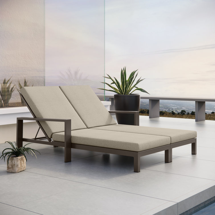 Slate Black Aluminum Double Chaise Lounge with Beige Cushions