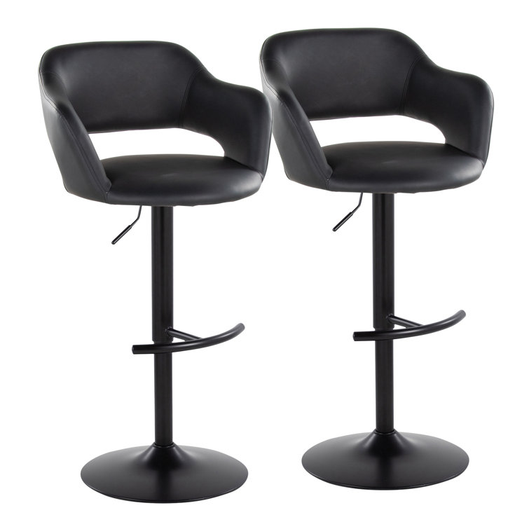 Margarite Adjustable Black Faux Leather Swivel Barstool Set