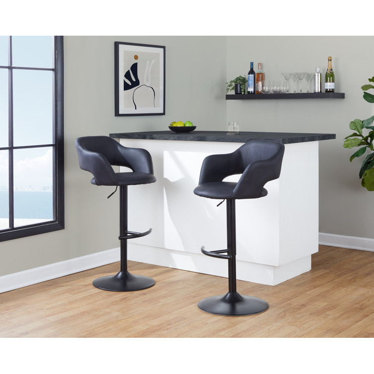 Margarite Adjustable Black Faux Leather Swivel Barstool Set