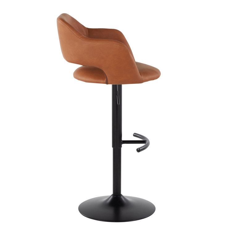 Adjustable Brown Faux Leather Swivel Barstools with Black Metal Base