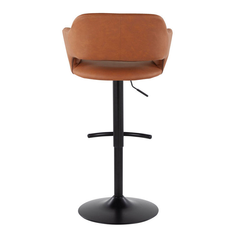 Adjustable Brown Faux Leather Swivel Barstools with Black Metal Base