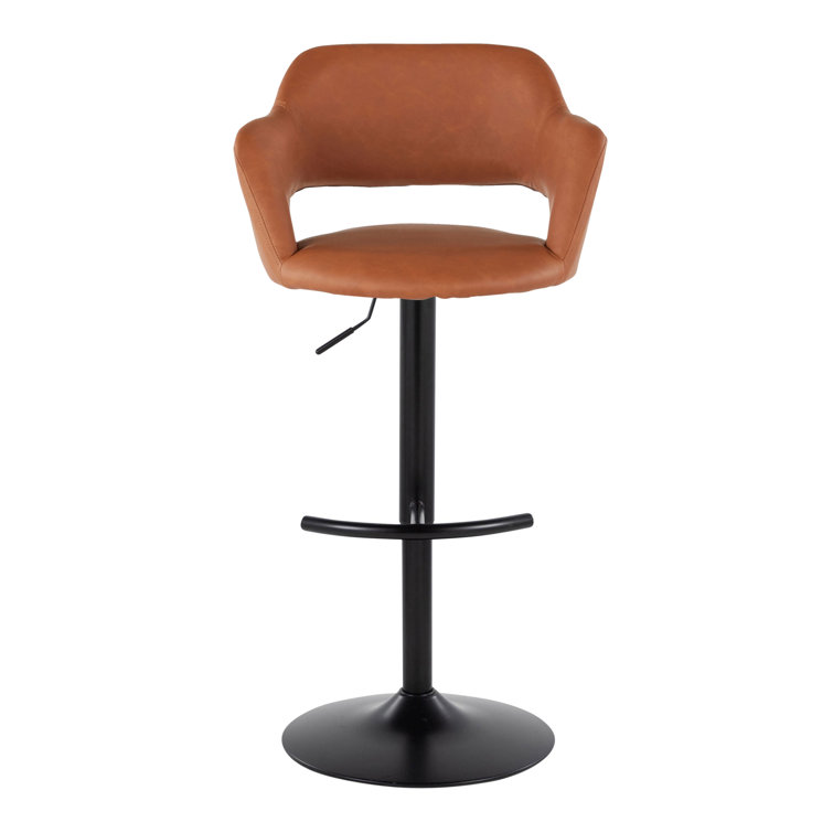Adjustable Brown Faux Leather Swivel Barstools with Black Metal Base