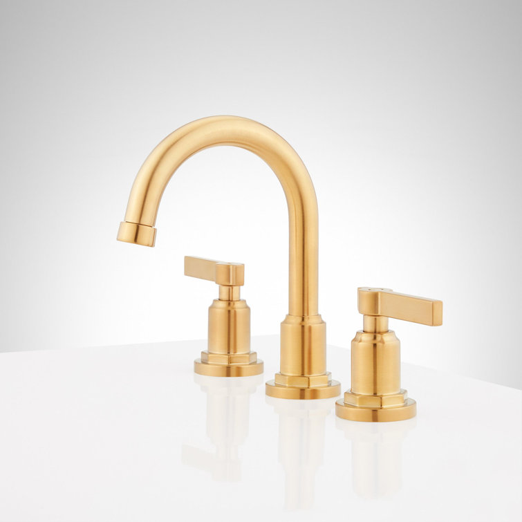 Brushed Gold Widespread Bathroom Faucet with Metal Lever Handles