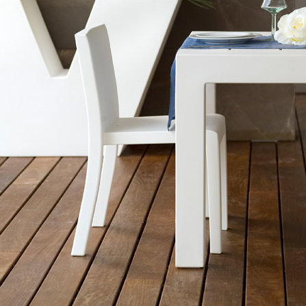 White Matte Polyethylene Armless Outdoor Chair with Cushion