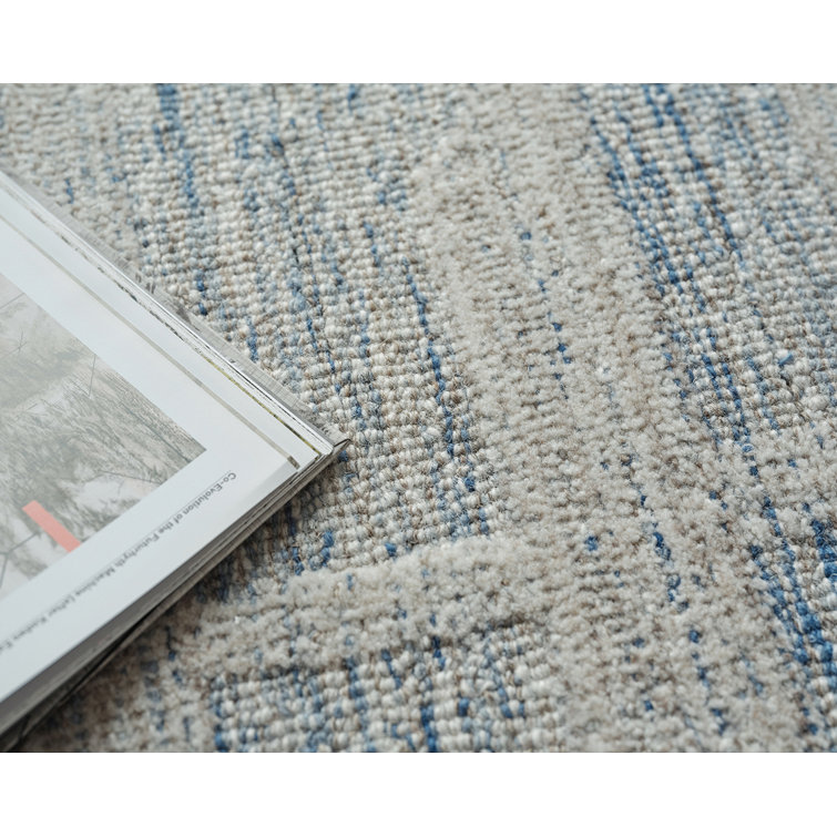Ivory and Blue Handmade Wool Tufted Rectangular Area Rug